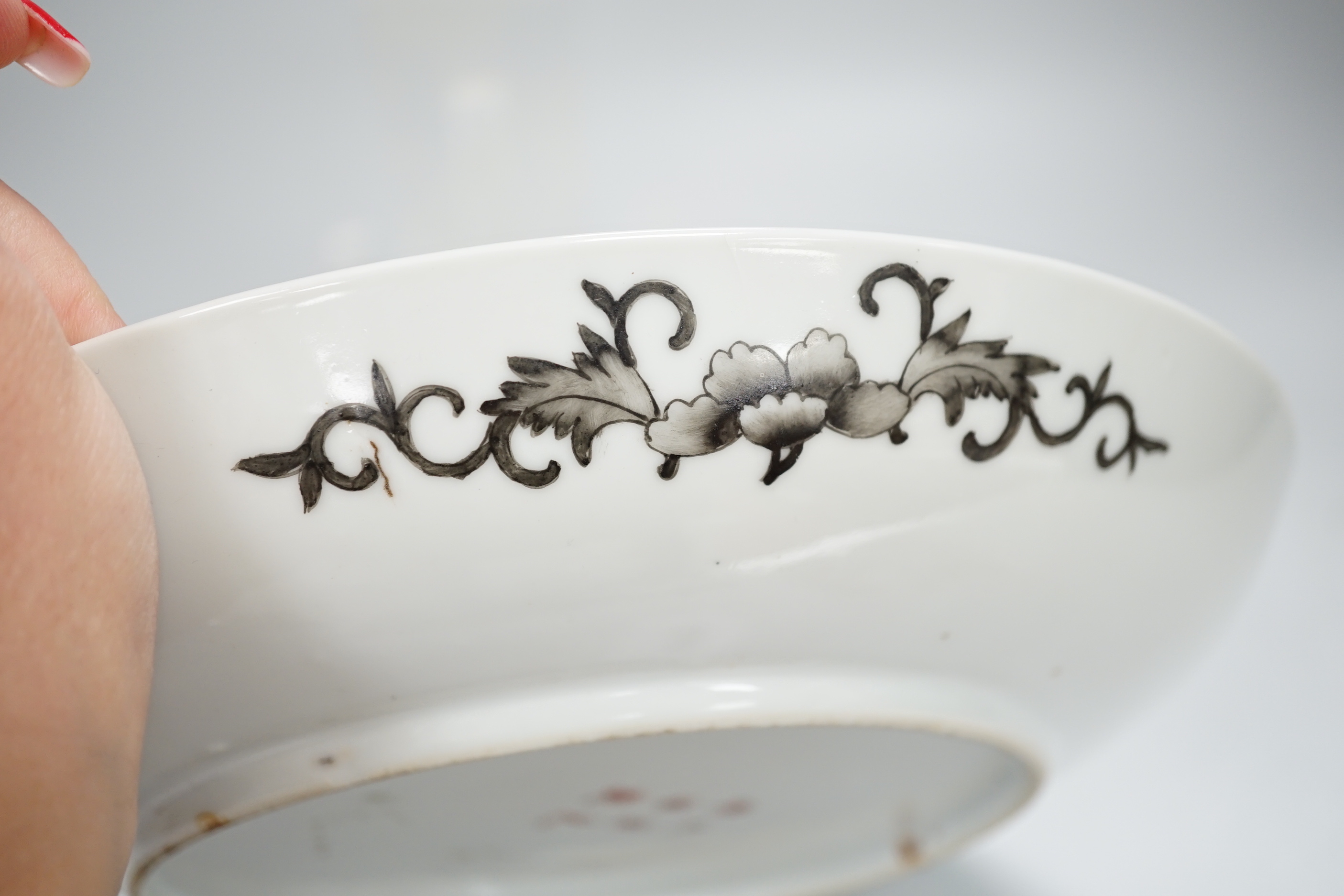 A Chinese grisaille enamel yellow ground dish, Guangxu mark and possibly of the period (1875-1908), 24cm in diameter